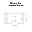 Technical drawing of DK2 and DK2+ Standard Bracket with dimensions in millimeters.